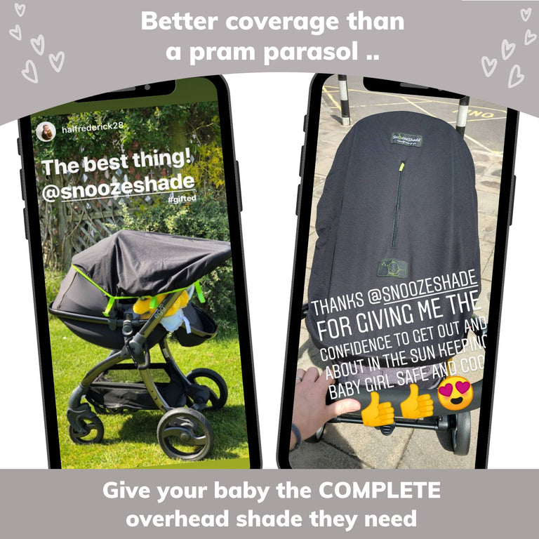 SnoozeShade Original (Newborn to approx 6m); Carrycot & pram sun shade and baby sleep aid; Better than a pram parasol; Doona compatible; Blocks 99% of UV
