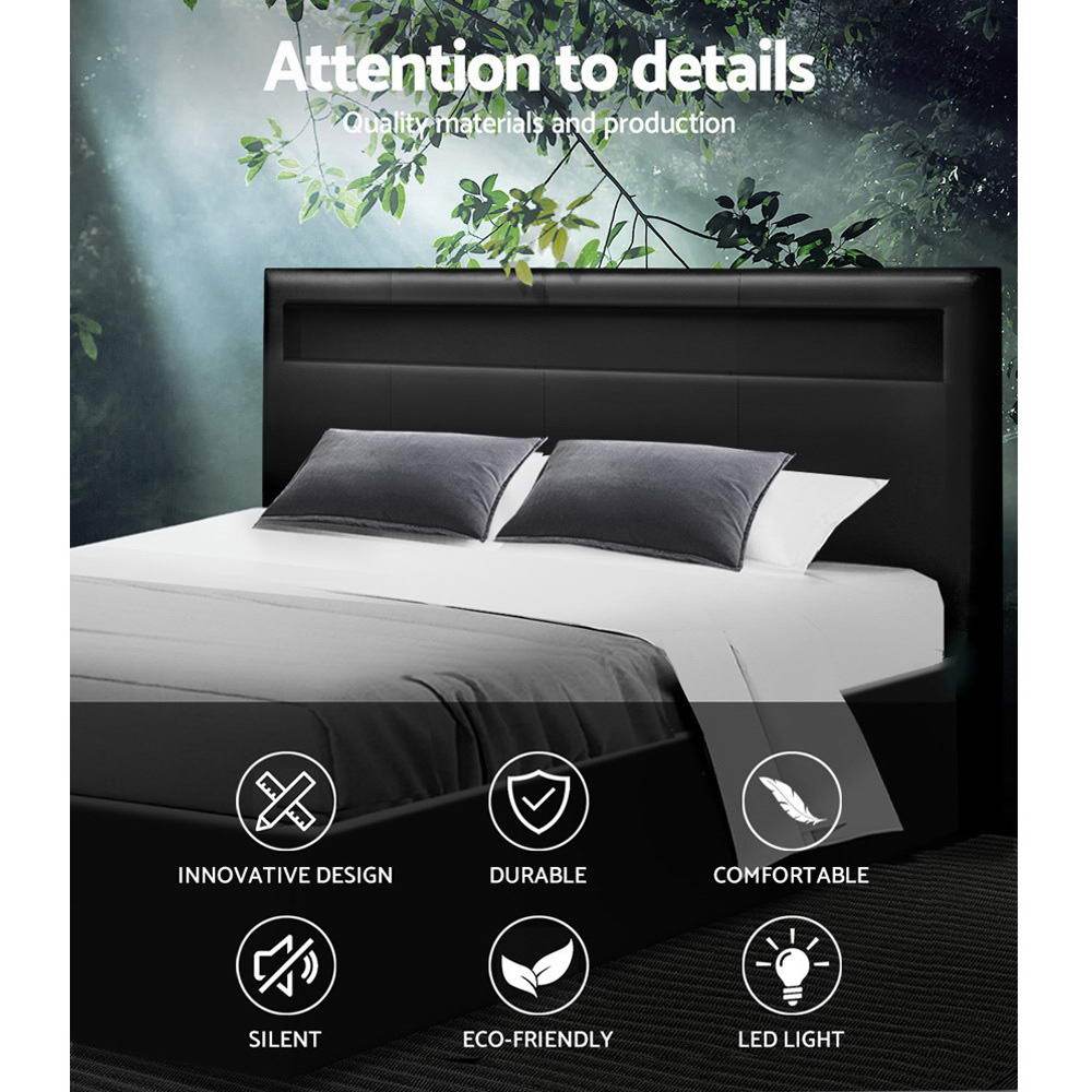 Artiss Bed Frame Queen Size LED Gas Lift Black COLE