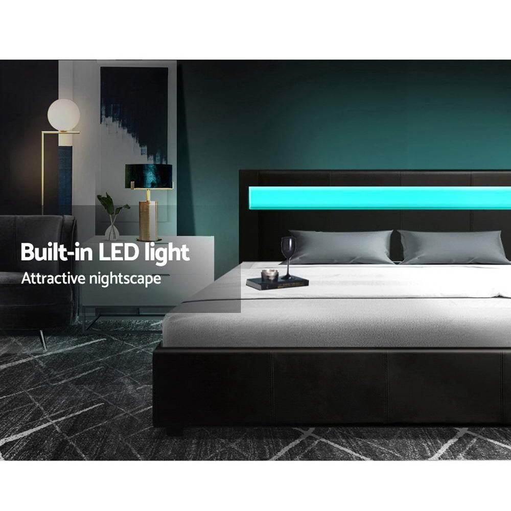 Artiss Bed Frame Queen Size LED Gas Lift Black COLE