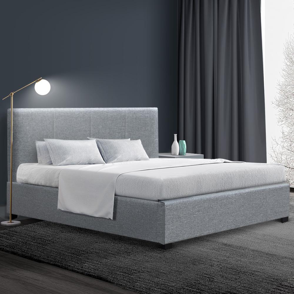 Artiss Bed Frame Queen Size Gas Lift Grey NINO