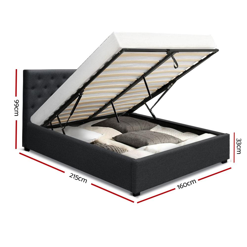 Artiss Bed Frame Queen Size Gas Lift Charcoal VILA