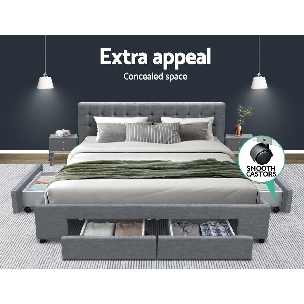 Artiss Bed Frame King Size with 4 Drawers Grey AVIO