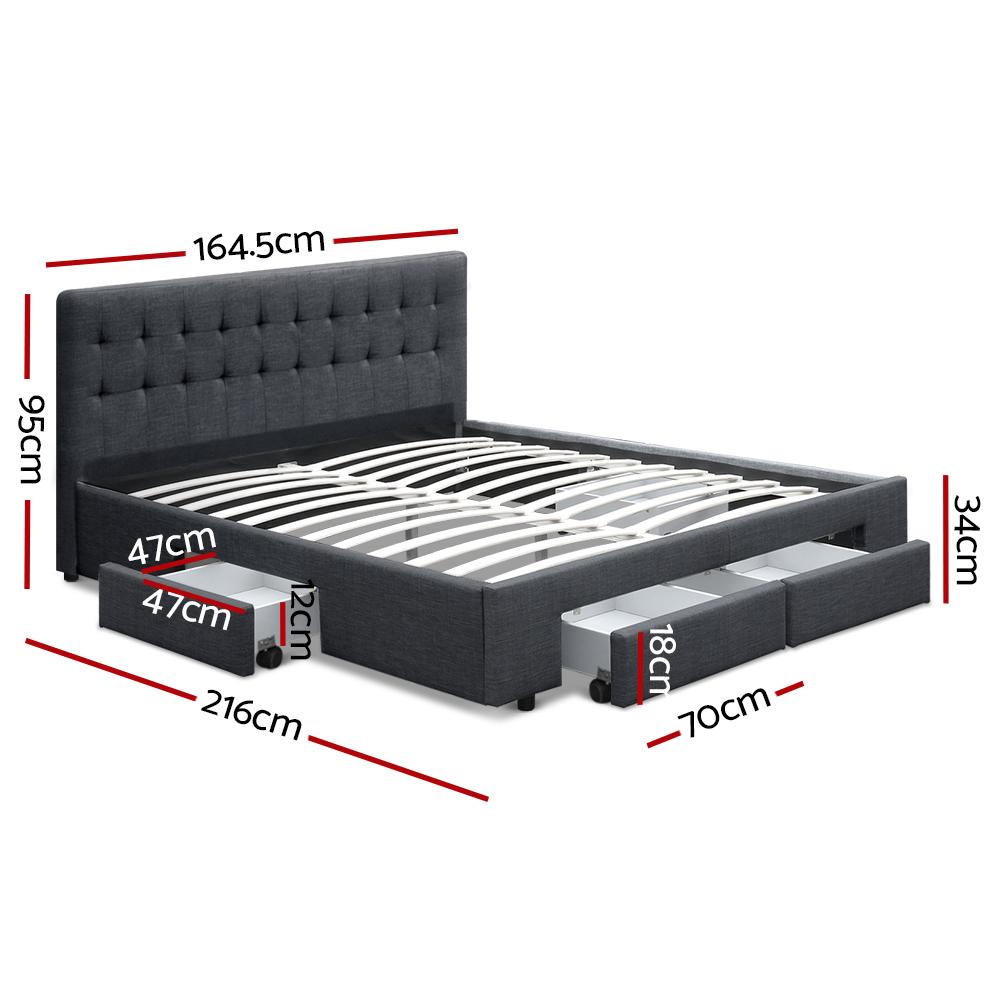 Artiss Bed Frame Queen Size with 4 Drawers Charcoal AVIO