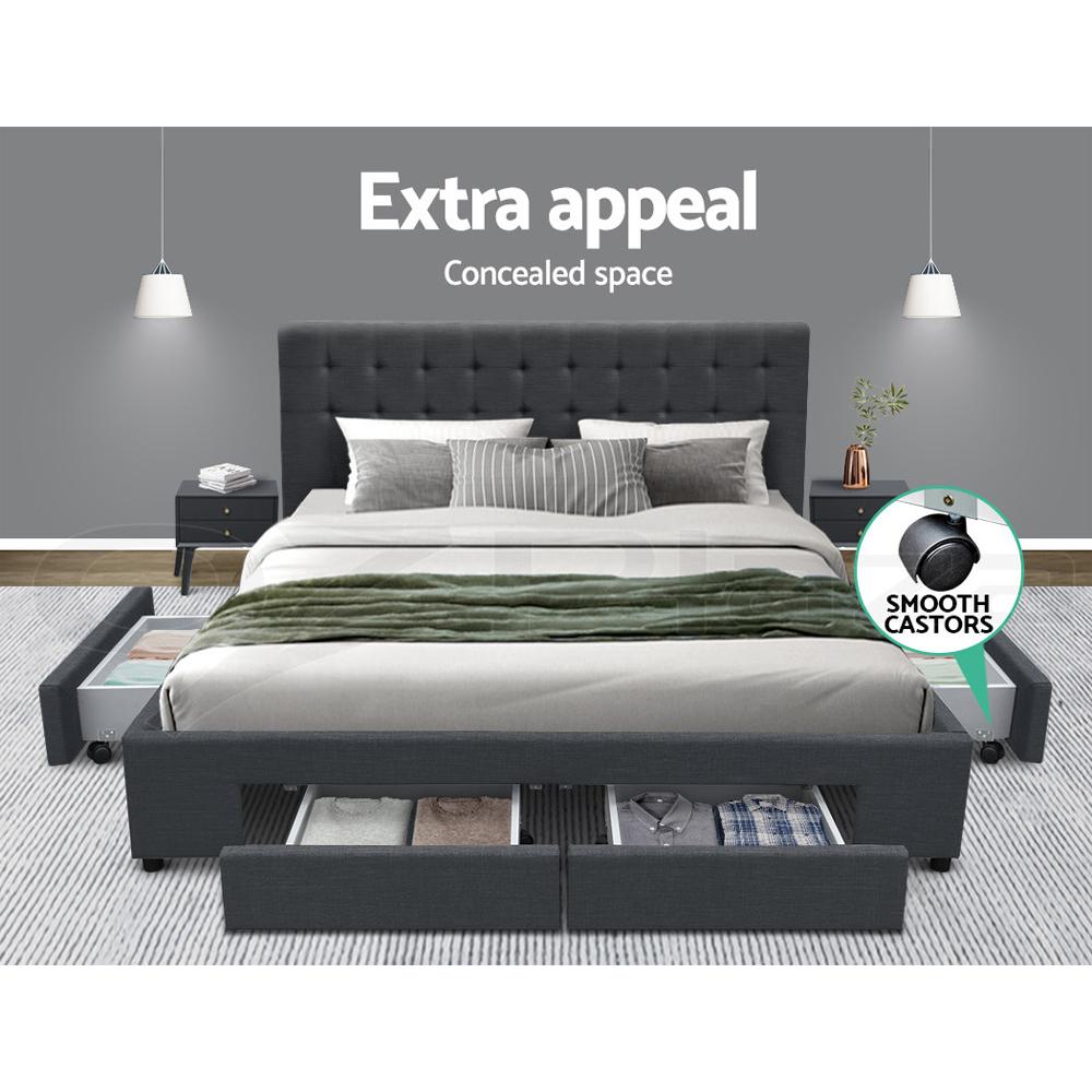 Artiss Bed Frame Queen Size with 4 Drawers Charcoal AVIO