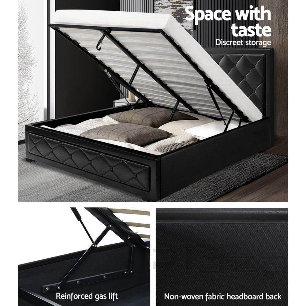 Artiss Bed Frame Queen Size Gas Lift Black TIYO