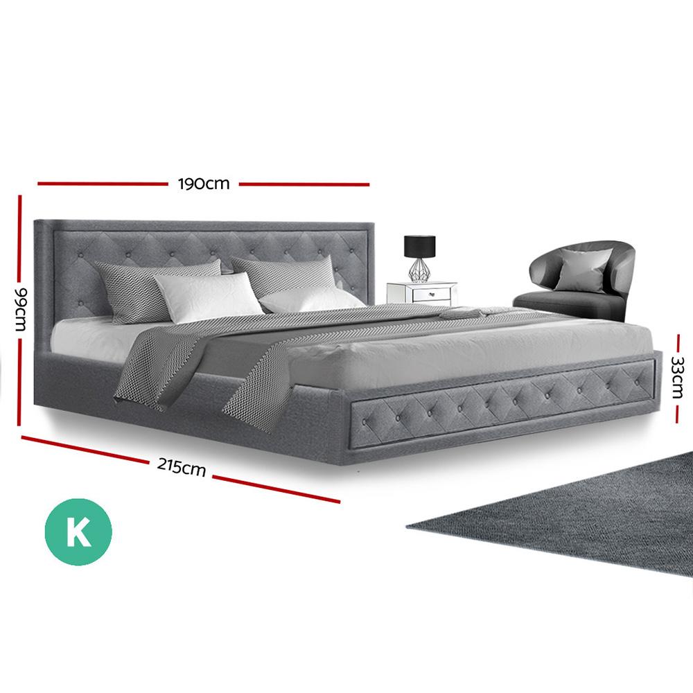 Artiss Bed Frame King Size Gas Lift Grey TIYO