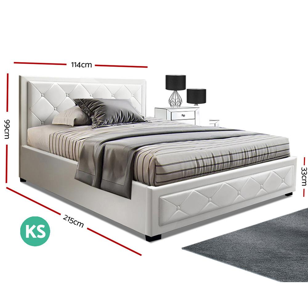 Artiss Bed Frame King Single Size Gas Lift White TIYO