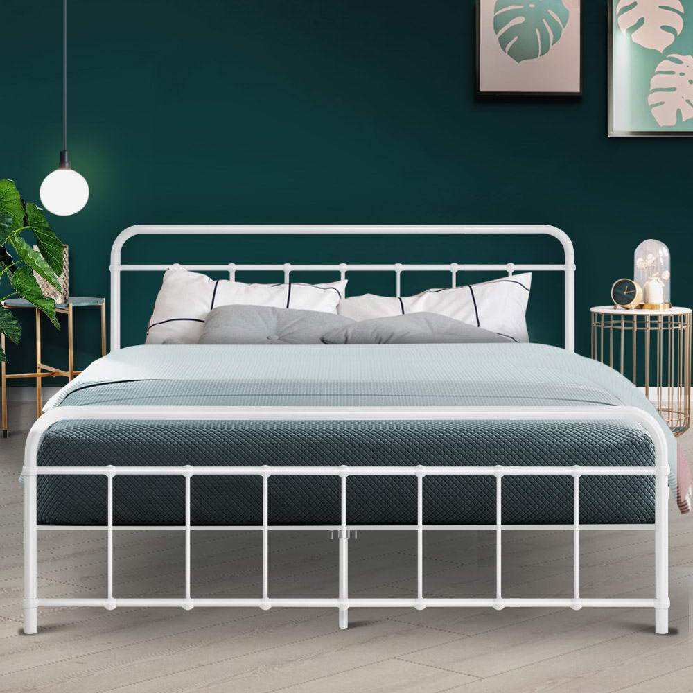 Artiss Bed Frame Metal Bed Frame LEO - Queen (White)