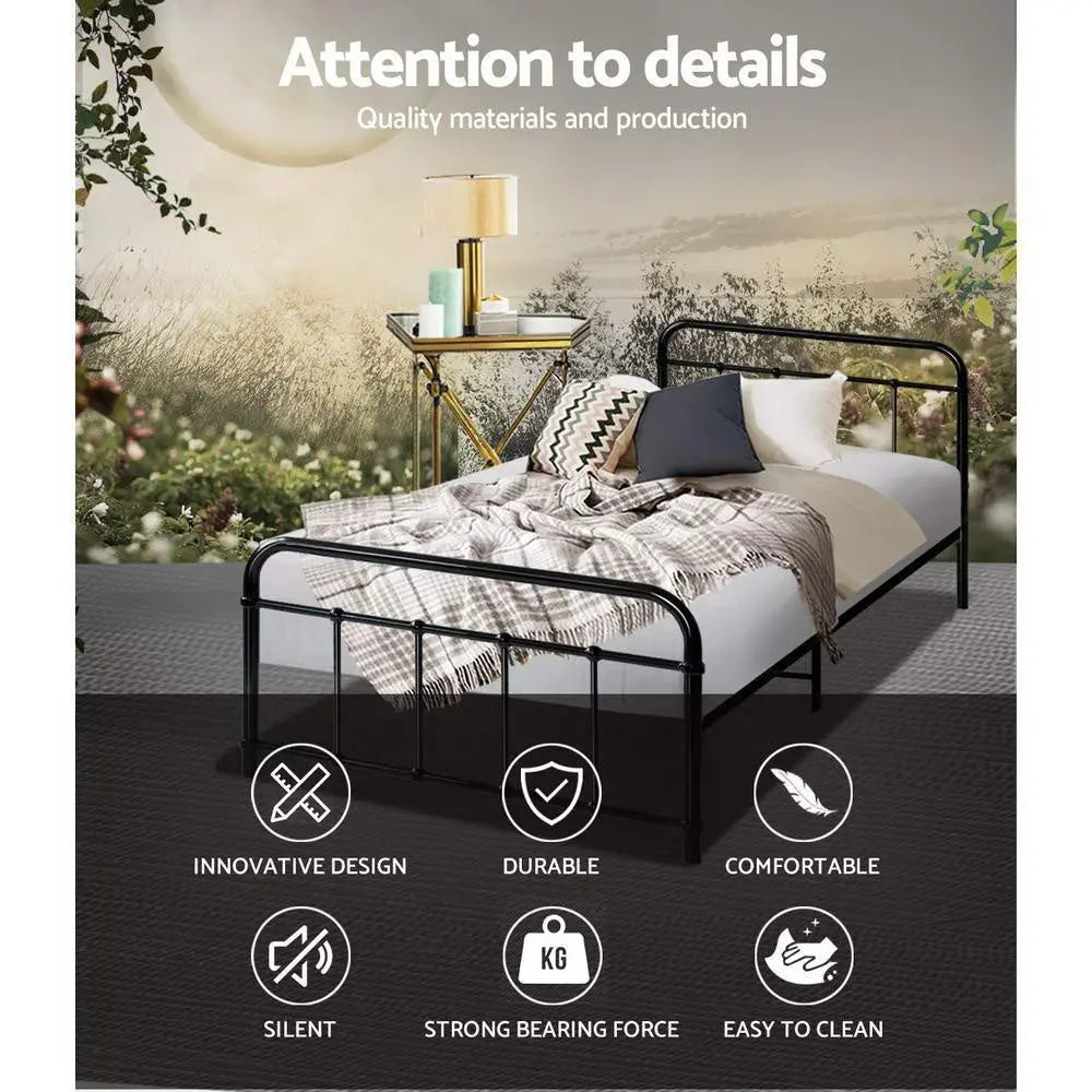 Metal Bed Frame Single Size Platform Foundation Mattress Base Leo