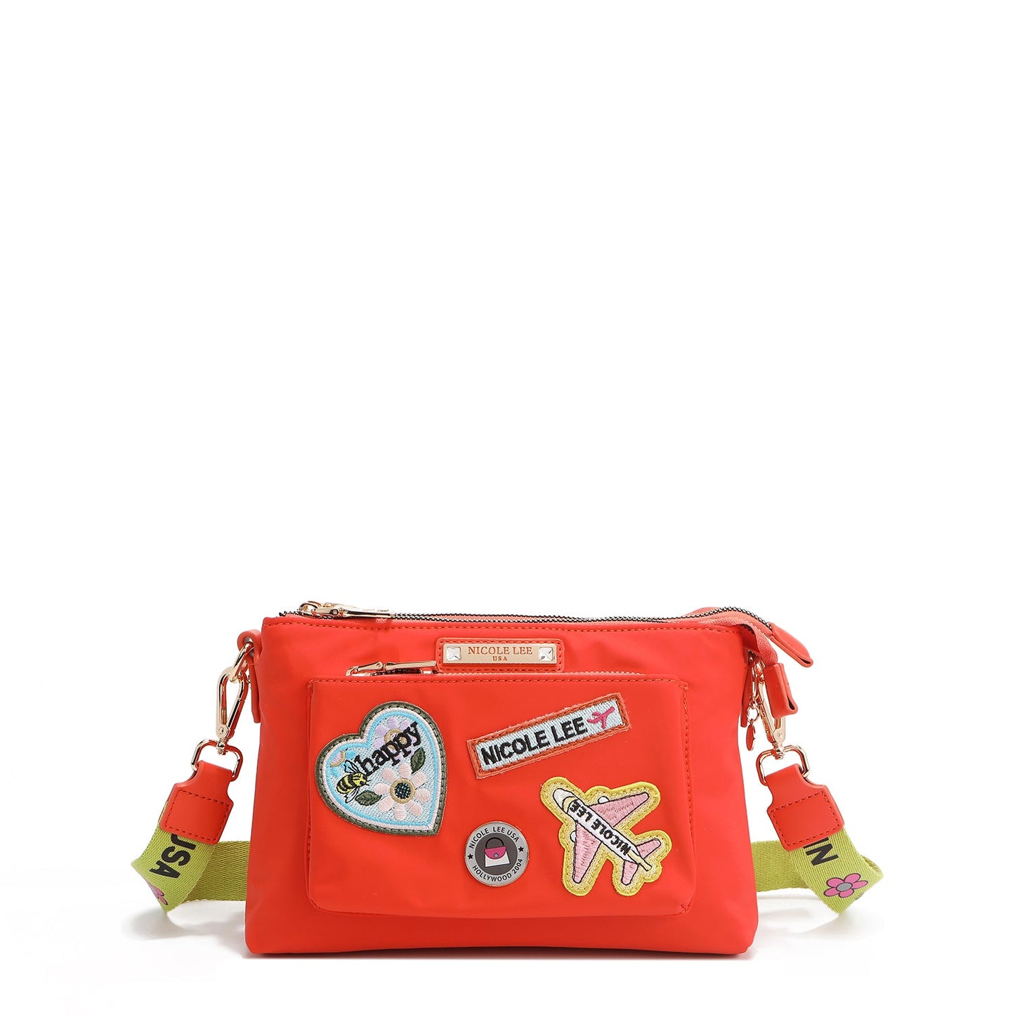 BOLSO CRUZADO ACORDEÓN CON PARCHES DE COLORES (Naranja)-0