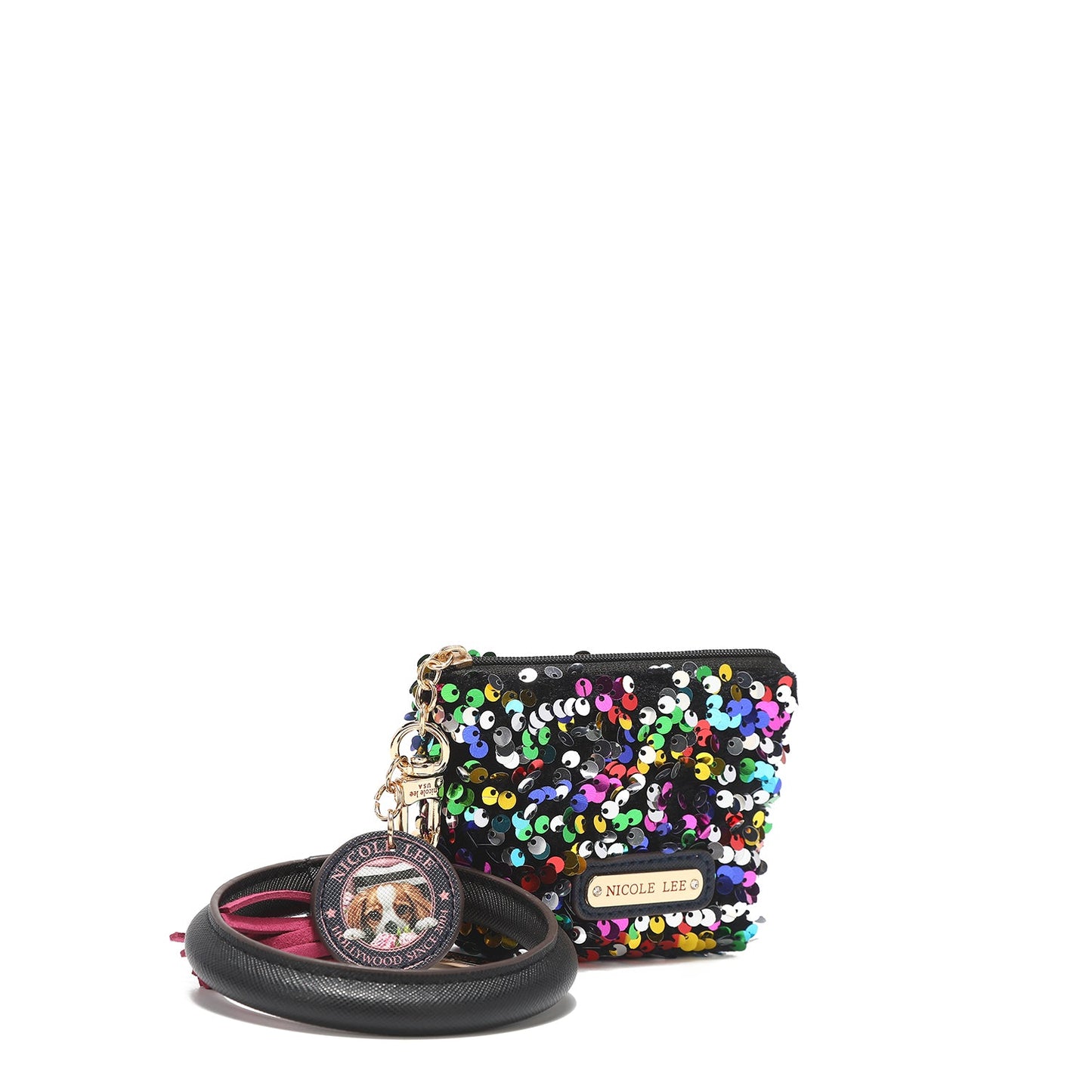 PULSERA CON LLAVERO Y MONEDERO CON LENTEJUELAS-1