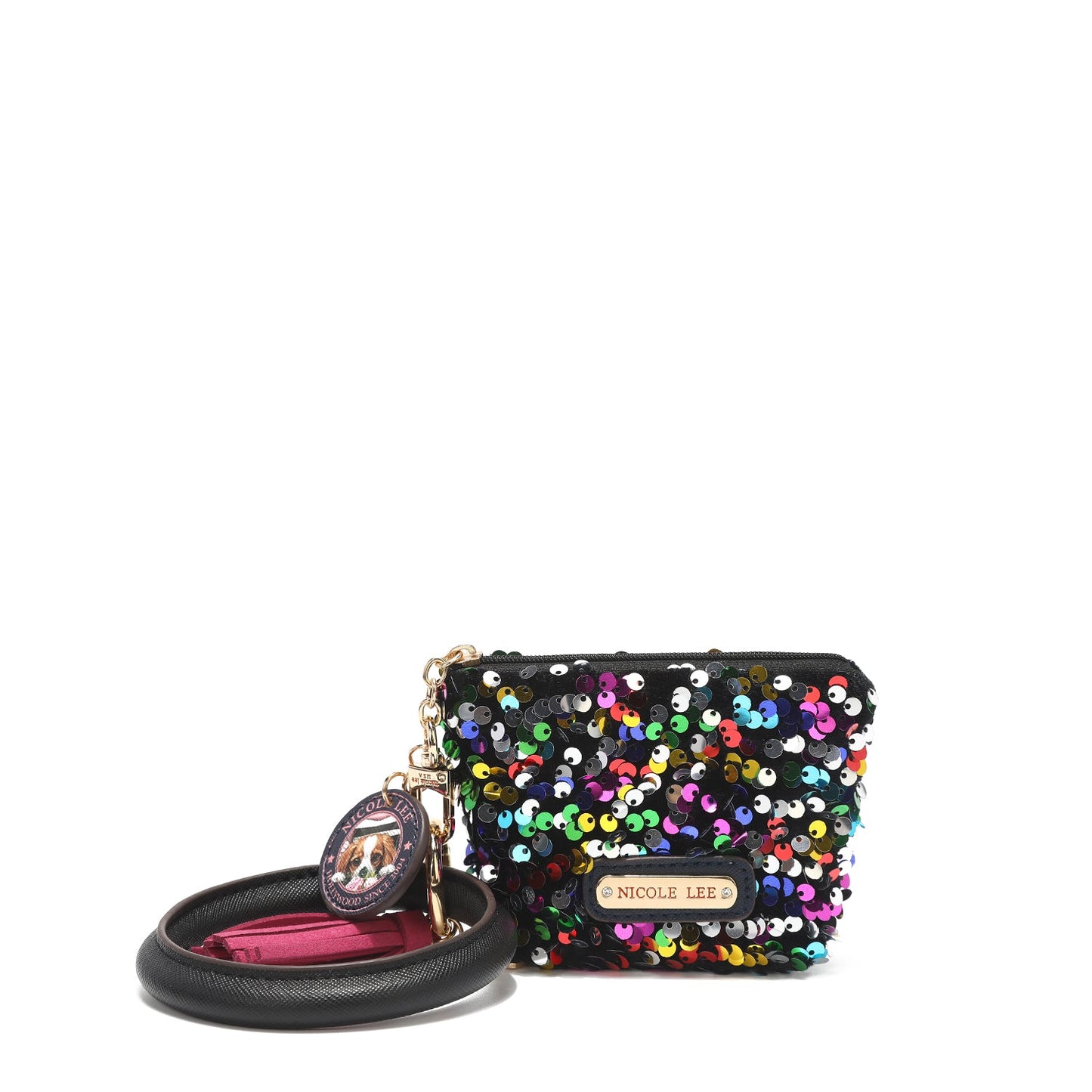 PULSERA CON LLAVERO Y MONEDERO CON LENTEJUELAS-0