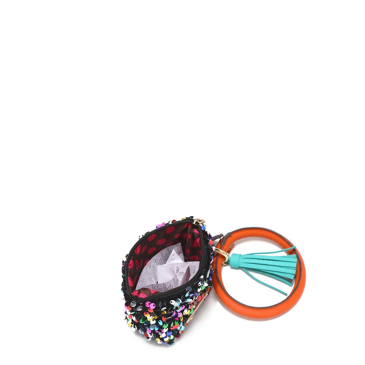 PULSERA CON LLAVERO Y MONEDERO CON LENTEJUELAS-2