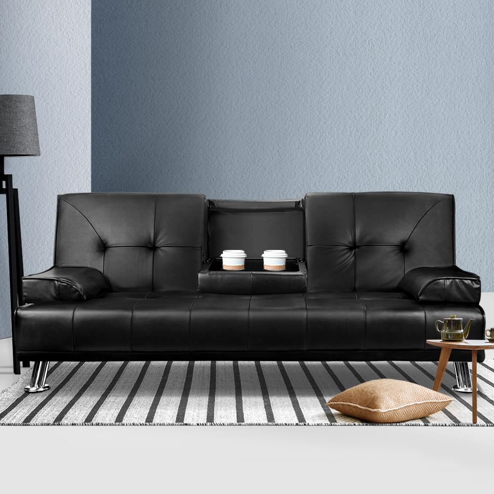 Artiss Sofa Bed Lounge Convertible Leather Couch Bed 3 Seater