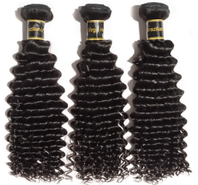 Premium #1B Natural Black Deep Wave Bundles with 5×5 Lace Closure |