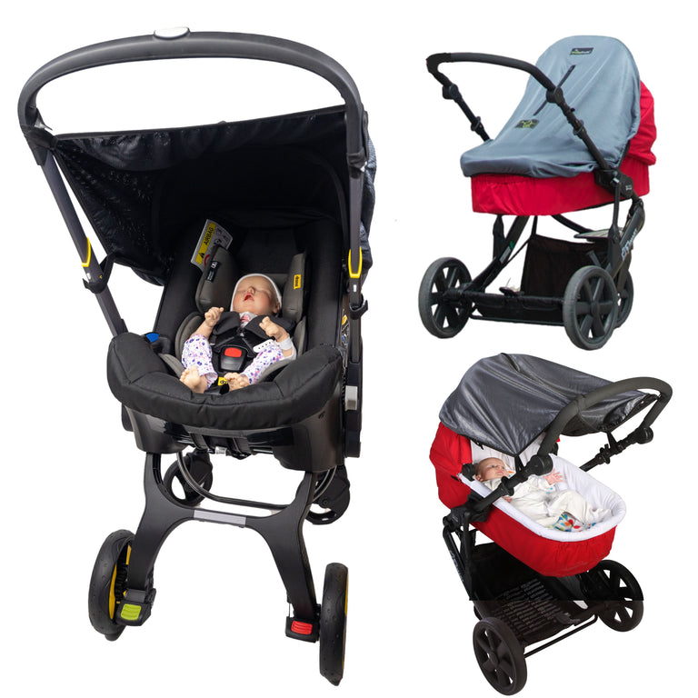 SnoozeShade Original Deluxe (0-6m) Universal-fit sunshade for prams & carrycots ; Better than a pram parasol & Doona compatible; Blocks 97.5% of UV