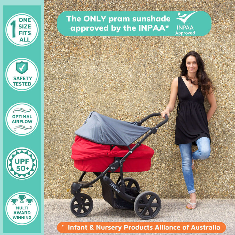 SnoozeShade Original Deluxe (0-6m) Universal-fit sunshade for prams & carrycots ; Better than a pram parasol & Doona compatible; Blocks 97.5% of UV