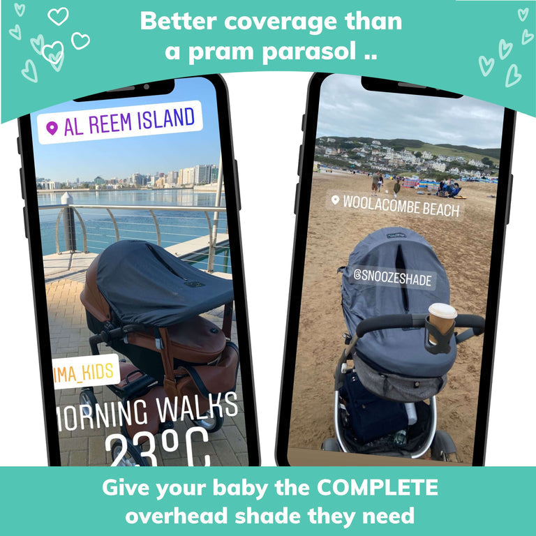 SnoozeShade Original Deluxe (0-6m) Universal-fit sunshade for prams & carrycots ; Better than a pram parasol & Doona compatible; Blocks 97.5% of UV