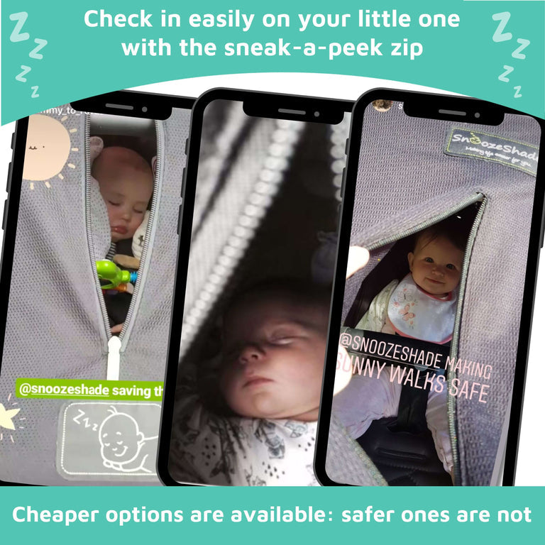 SnoozeShade Original Deluxe (0-6m) Universal-fit sunshade for prams & carrycots ; Better than a pram parasol & Doona compatible; Blocks 97.5% of UV
