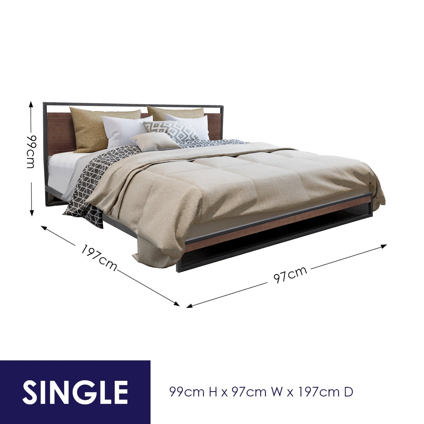 Milano Decor Azure Bed Frame With Headboard Black Wood Steel Platform