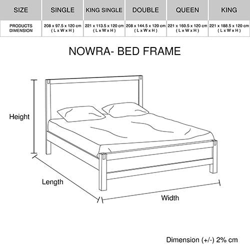Bed Frame King Size in Solid Wood Veneered Acacia Bedroom Timber Slat