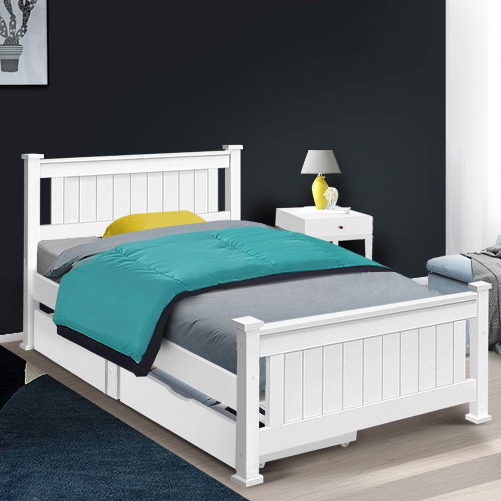 Artiss Wooden Bed Frame Timber Single Size RIO Kids Adults Storage