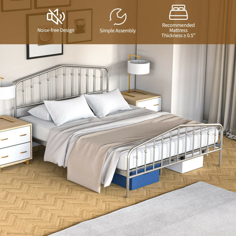 Queen Size Metal Platform Bed Frame with Vintage Headboard and