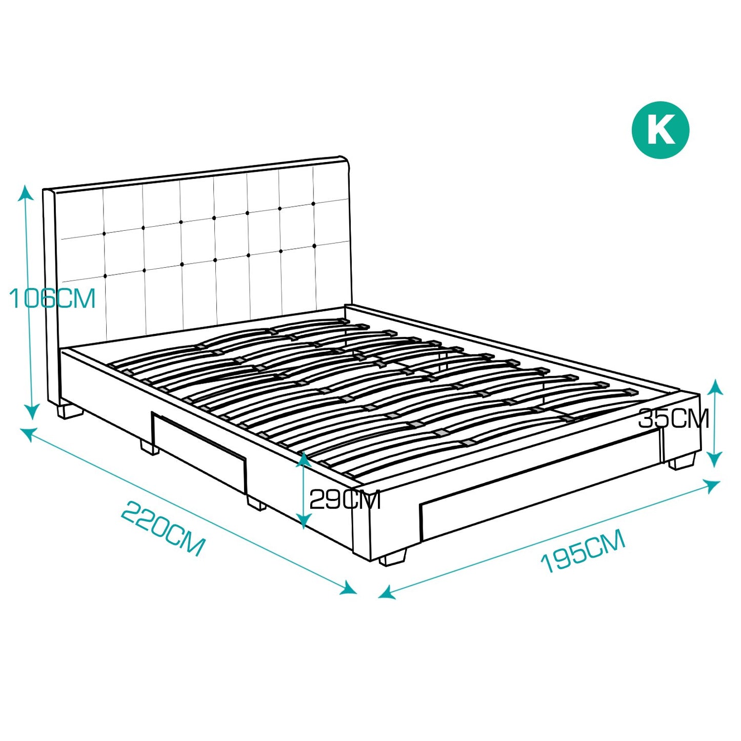 Levede Bed Frame King Fabric With Drawers Storage Beige