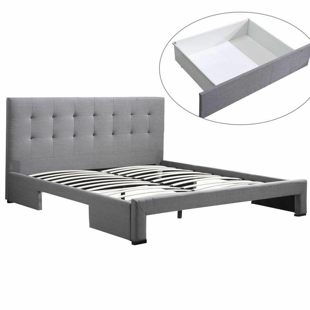 Levede Bed Frame King Fabric With Drawers Storage Beige