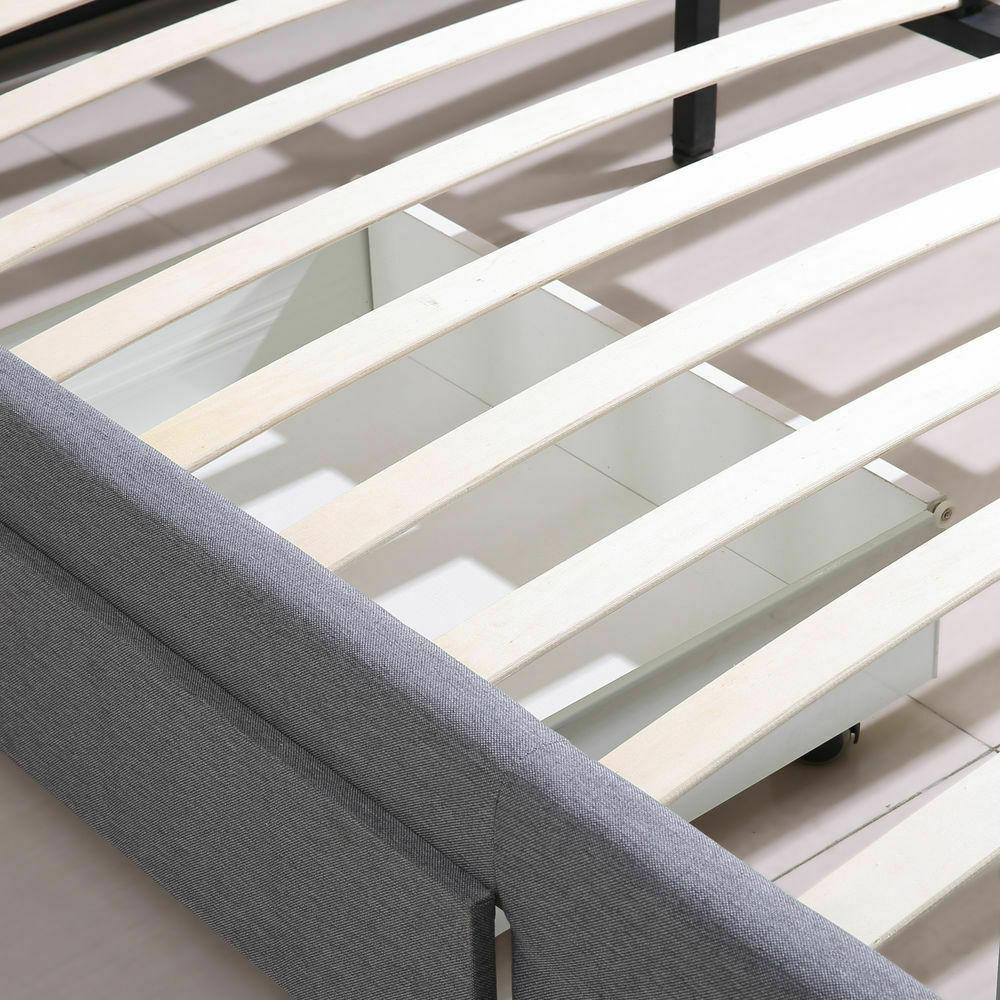 Levede Bed Frame King Fabric With Drawers Storage Beige