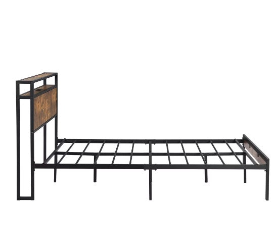 King Size Metal Platform Bed Frame With Wooden Headboard And Footboard
