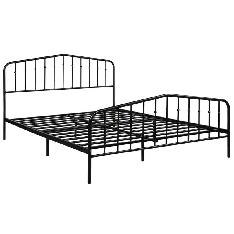 Queen Size Metal Platform Bed Frame with Vintage Headboard and