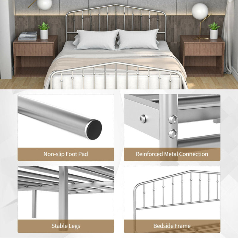 Queen Size Metal Platform Bed Frame with Vintage Headboard and