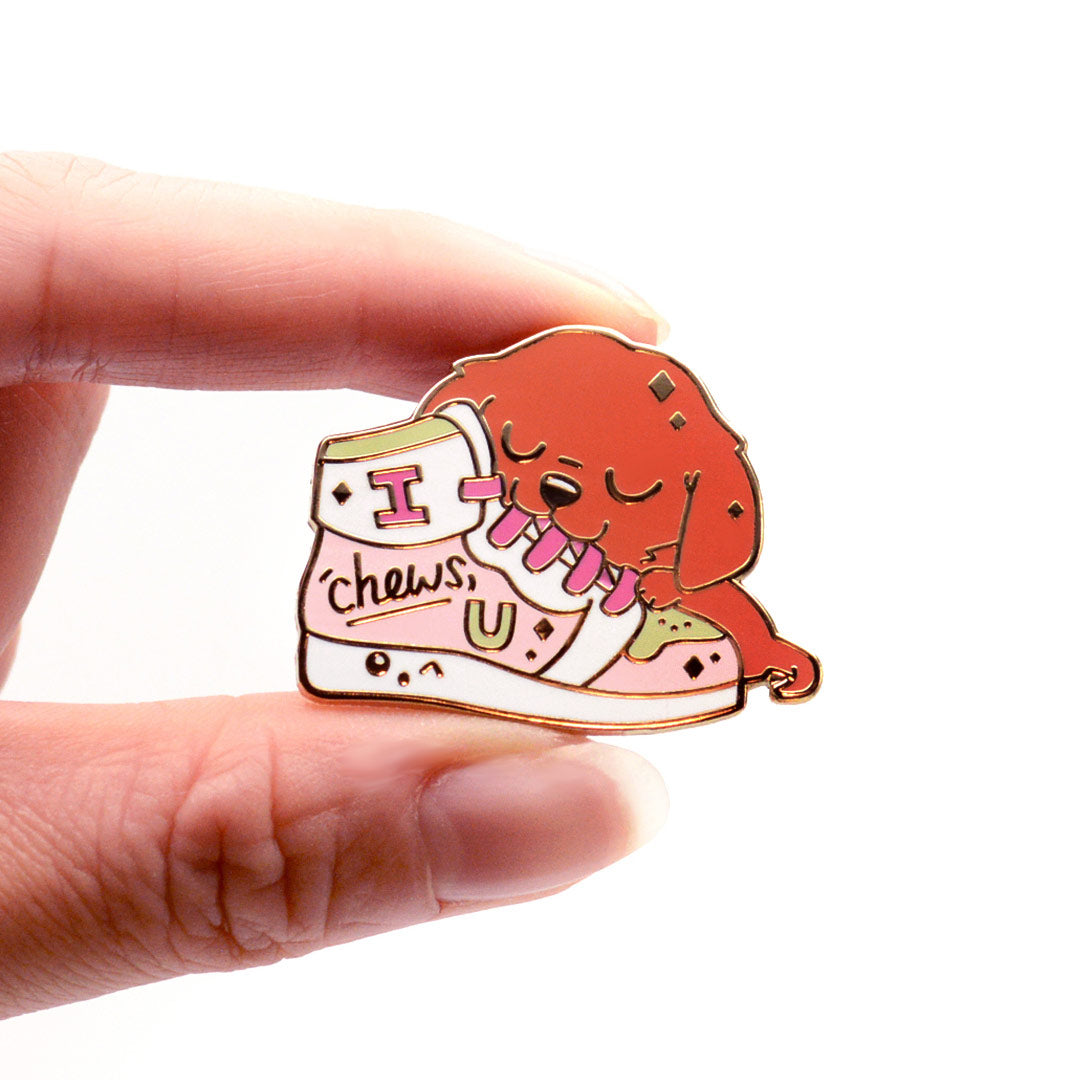 "I Chews U" Golden Retriever Shoe Enamel Pin-3