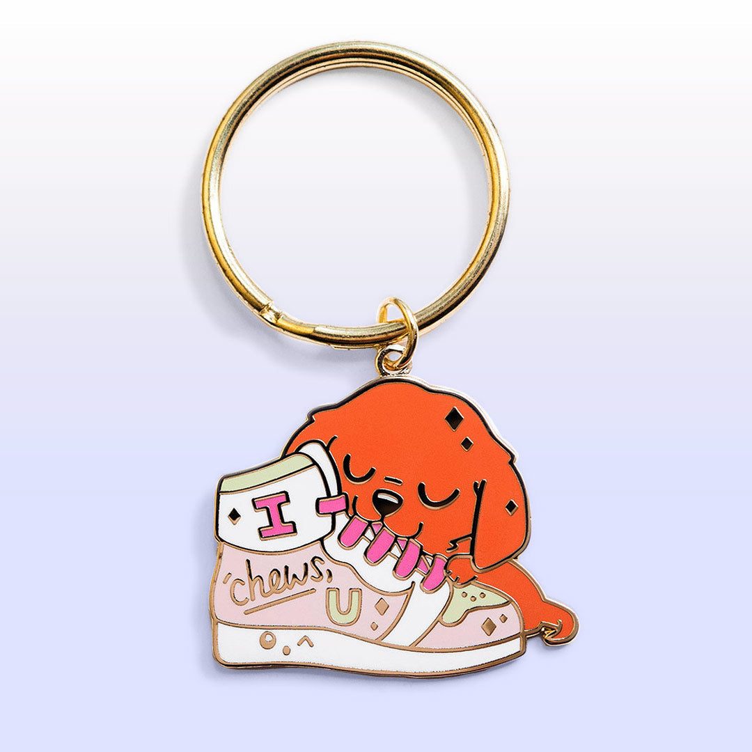 "I Chews U" Golden Retriever Shoe Enamel Keychain-0