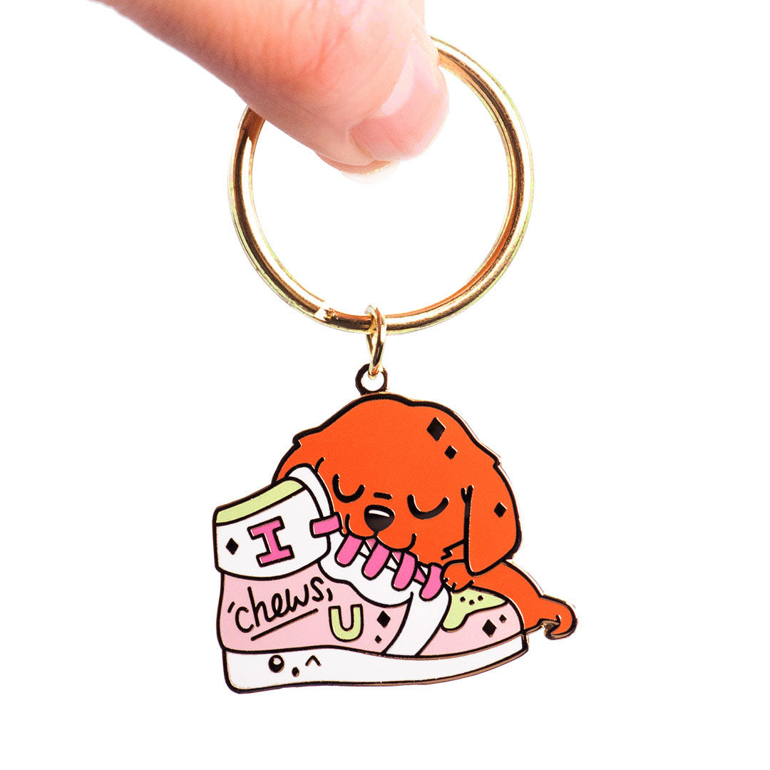 "I Chews U" Golden Retriever Shoe Enamel Keychain-2