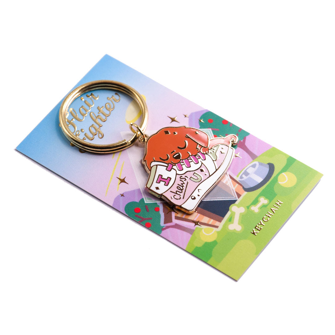 "I Chews U" Golden Retriever Shoe Enamel Keychain-3