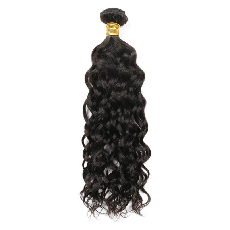 Premium #1B Natural Black Water Wave Bundles with 13×4 Frontal | 100%