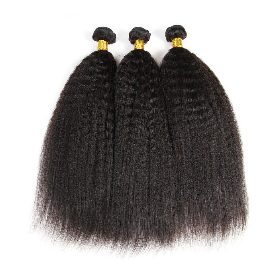 Premium #1B Natural Black Yaki Straight Bundles with 13×4 Frontal |