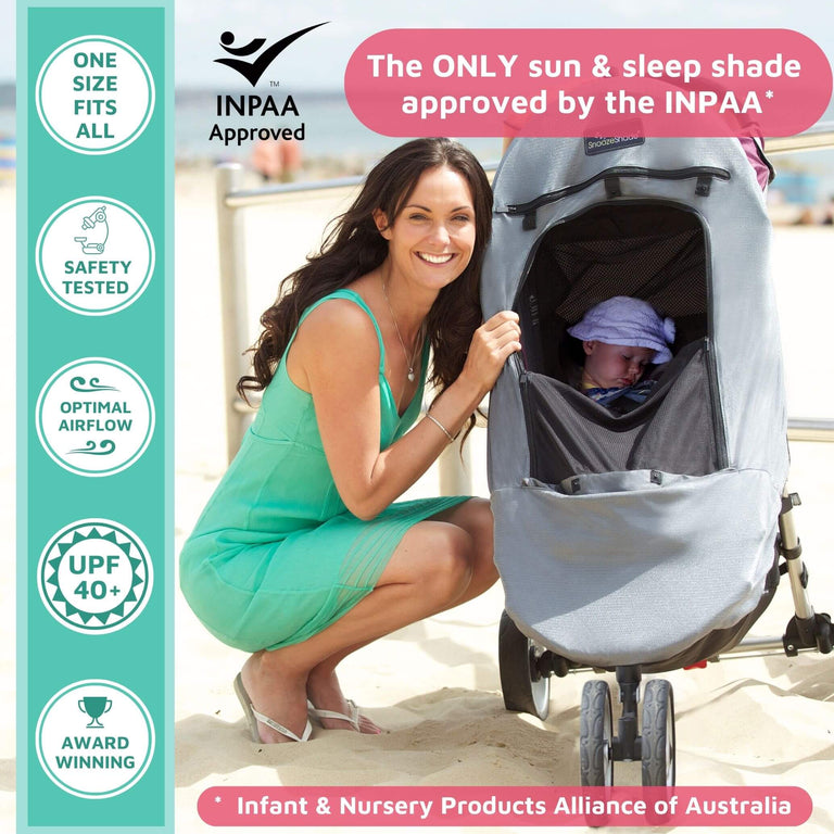 SnoozeShade Plus Deluxe (6m+)  Premium Sunshade & Mosquito Net for Pushchairs Blocks 97.5% UV & Supports Naps