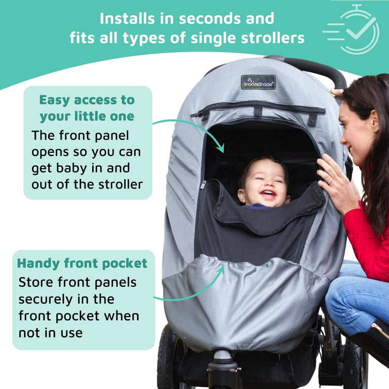 SnoozeShade Plus Deluxe (6m+)  Premium Sunshade & Mosquito Net for Pushchairs Blocks 97.5% UV & Supports Naps