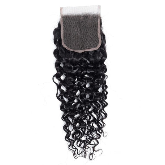 Premium #1B Natural Black Water Wave Bundles with 4×4 Lace Closure |
