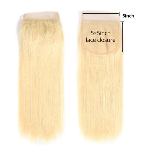 Premium #613 Blonde Straight Bundles with 5×5 Lace Closure | 100%