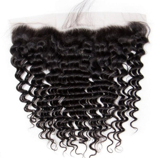 Premium #1B Natural Black Deep Wave Bundles with 13×6 Frontal | 100%