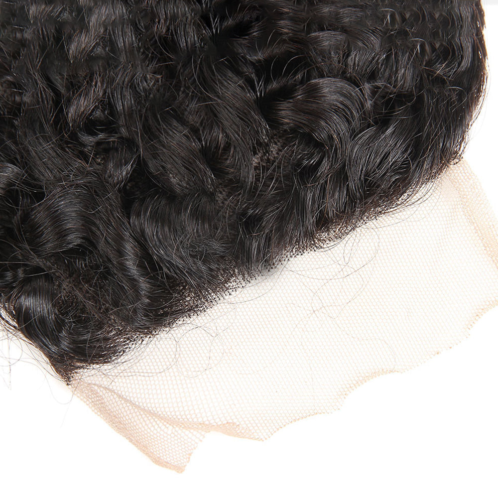 Premium #1B Natural Black Deep Curly Bundles with 4×4 Lace Closure |