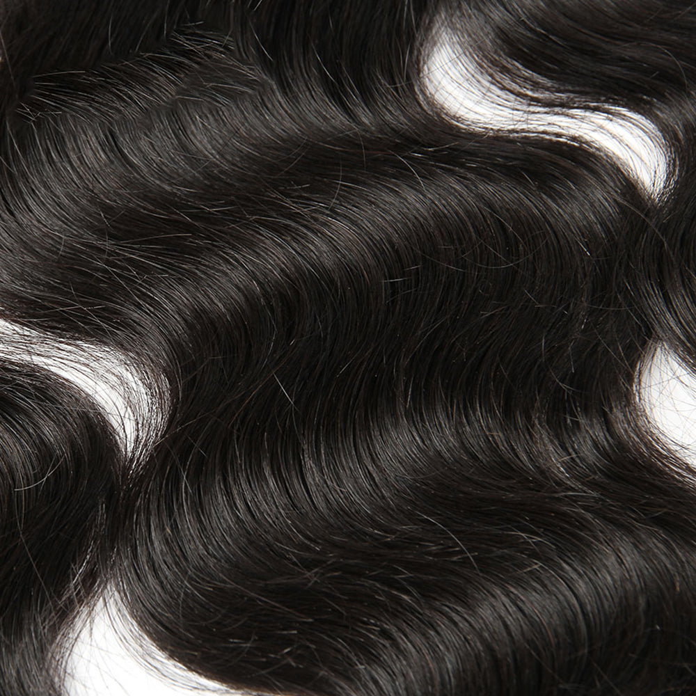Premium #1B Natural Black Body Wave Bundles with 13×4 Lace Frontal |