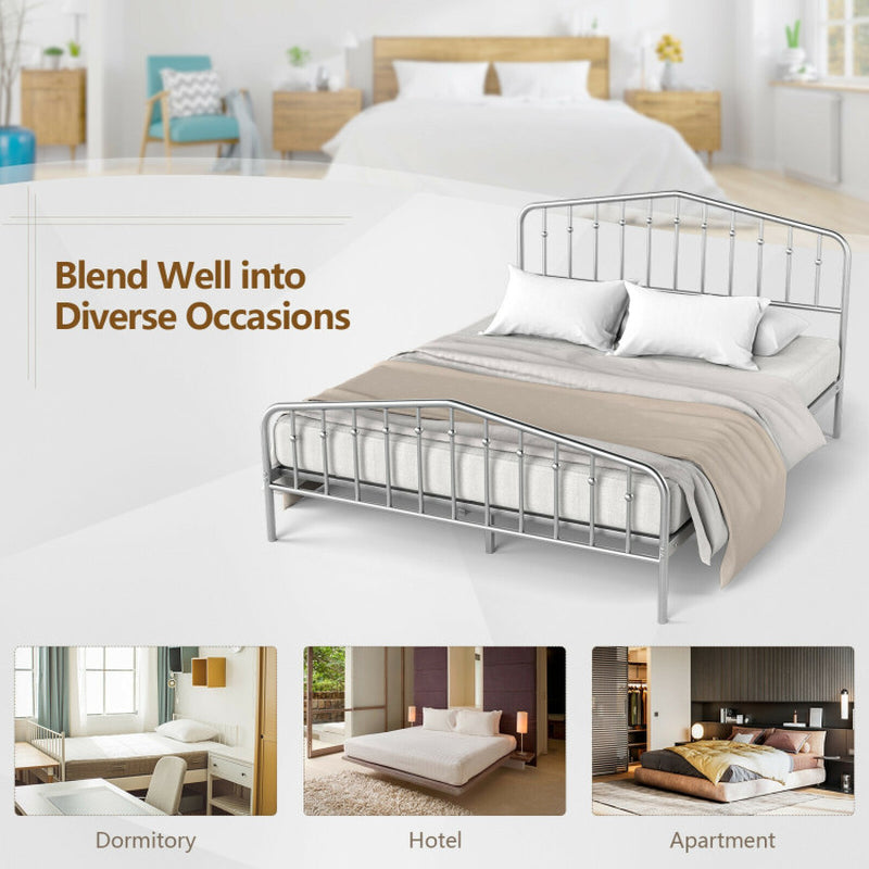 Queen Size Metal Platform Bed Frame with Vintage Headboard and
