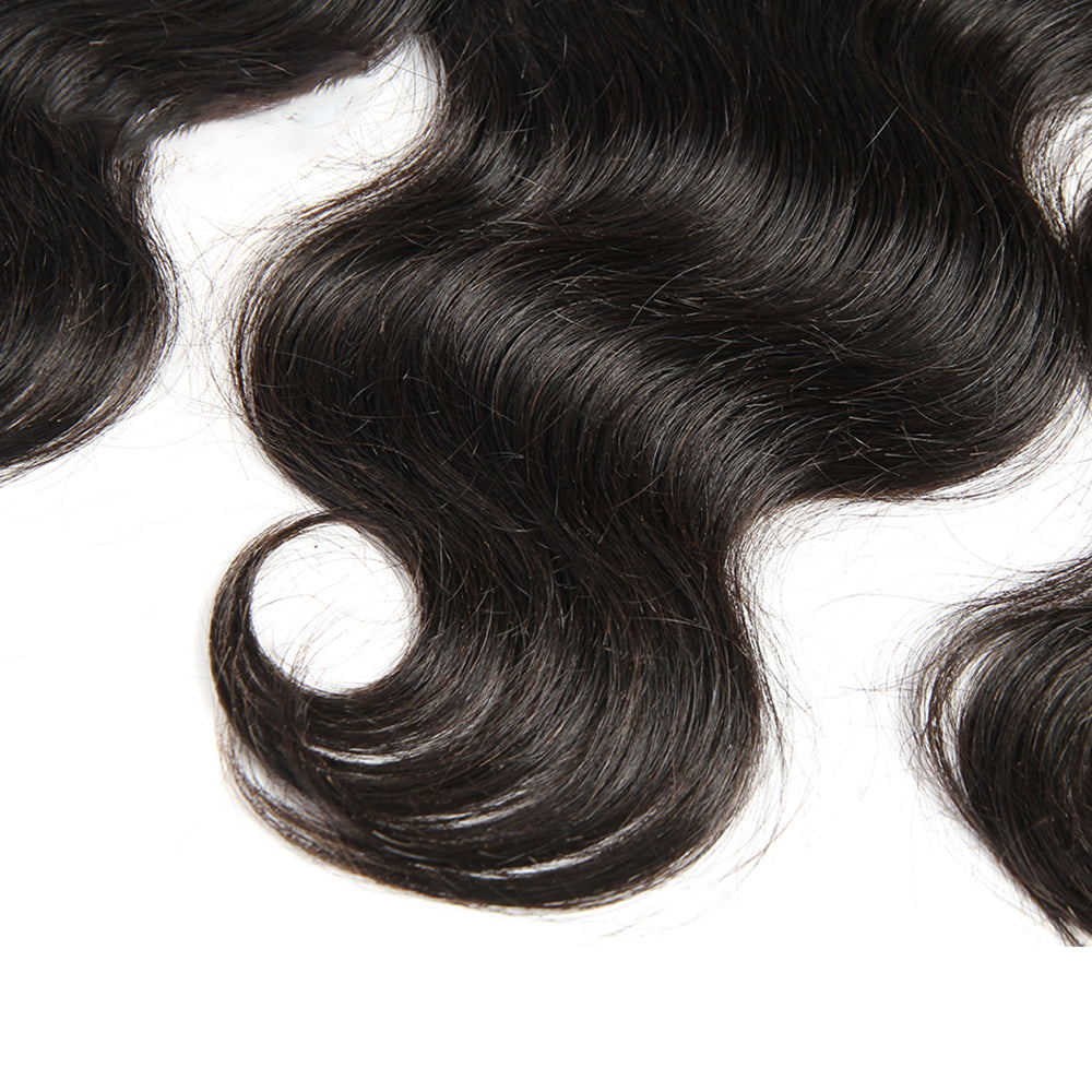 Premium #1B Natural Black Body Wave Bundles with 13×4 Lace Frontal |