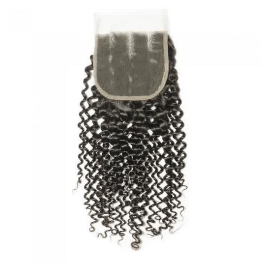 Premium #1B Natural Black Kinky Curly Bundles with 4×4 Lace Closure |