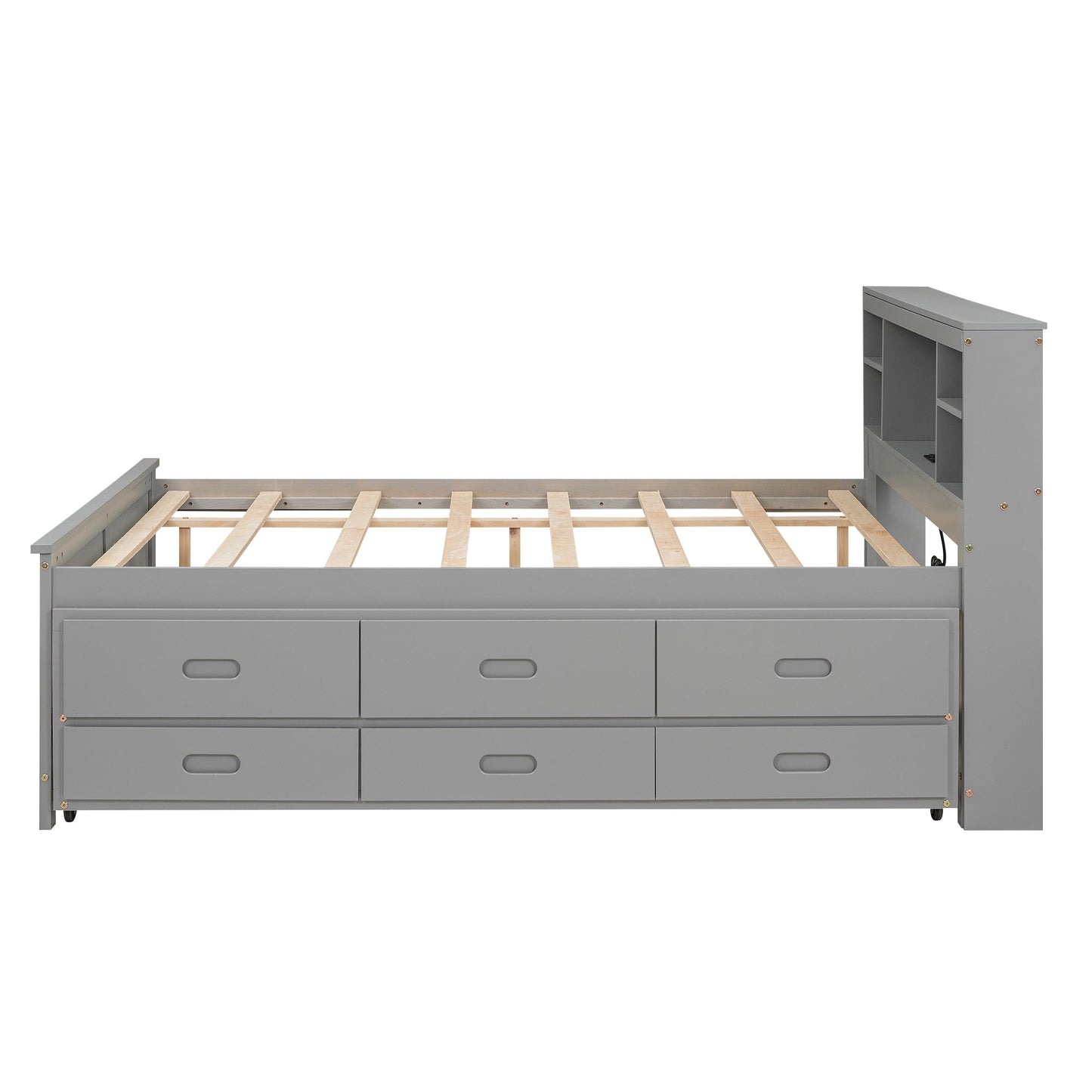 Full Size Platform Bed with Storage Headboard, USB, Twin Size Trundle
